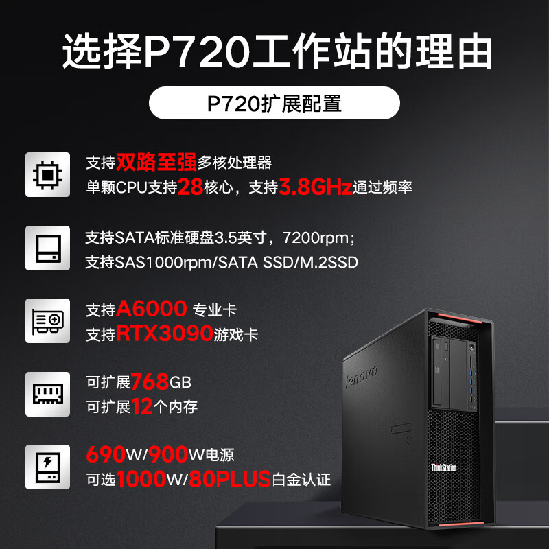 联想图形工作站P720/2*4210R/64G/1TB+4T/RTX4070TI S 16G